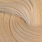 A close-up of light blonde hair strands arranged in a soft spiral pattern, showing the texture and color of the hair.  (Ice Blondest / #24A)