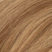 A close-up texture shot of straight hair in a warm light brown or ash brown shade, filling the entire frame. (California Blonde / B4/24)