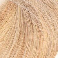 Close-up of straight blonde hair with subtle light brown and beige highlights, filling the frame. (Beige Blonde Lowlights / #B9.1/60A)