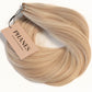 A bundle of blonde hair extensions with a beige paper tag reading PHANES, displayed on a clean white background. (Pearl Piano / FB)