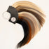 A hair color swatch fan showing multiple blended hair color options, including black, brown, blonde, and copper tones, on a plain white background.